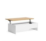 Table basse relevable Abilen en placage de chêne et laqué blanc 110 x 60 cm