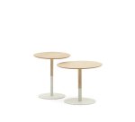 Watse set of 2 side tables in oak wood veneer and matte white metal, Ø 40 cm/Ø 48 cm