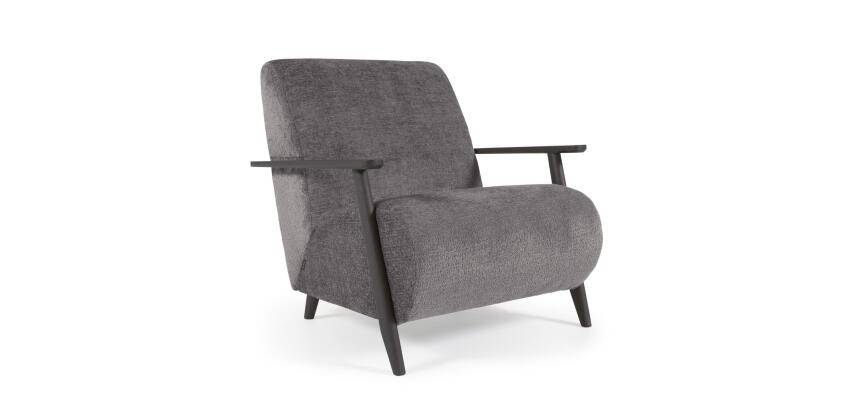 Butaca Meghan de chenilla con patas madera con acabado wengué