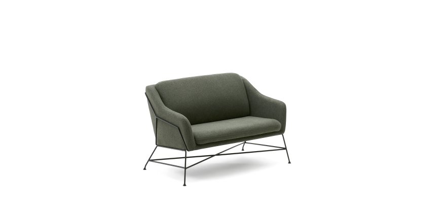 Canapé Brida 2 places vert et pieds en acier avec finition noire 128 cm