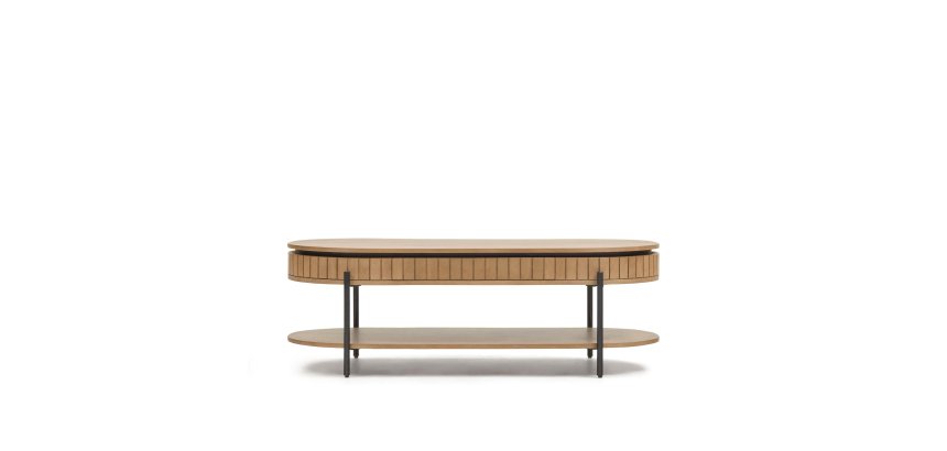 Table basse Licia 1 tiroir en bois massif de manguier et métal peint en noir 130 x 65 cm