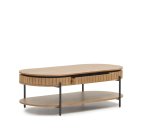 Table basse Licia 1 tiroir en bois massif de manguier et métal peint en noir 130 x 65 cm