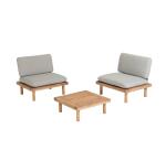 Ensemble d'extérieur Viridis - tissu gris - 2 fauteuils et 1 table - structure bois massif d'acacia