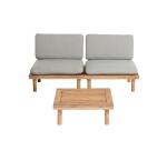 Ensemble d'extérieur Viridis - tissu gris - 2 fauteuils et 1 table - structure bois massif d'acacia