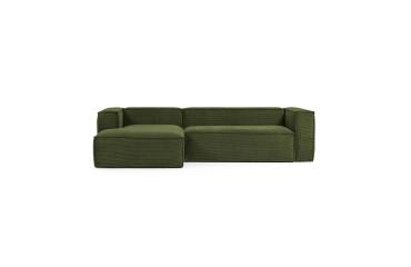 3-seater green Blok sofa with left-hand chaise lounge 300 cm
