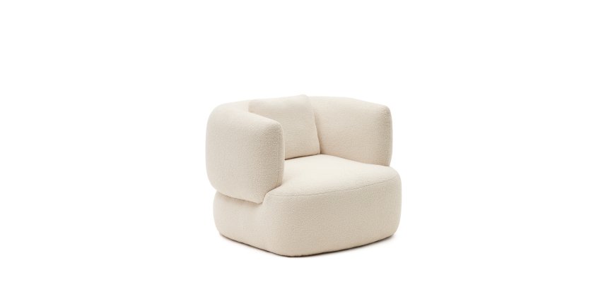 Fauteuil Martina en bouclette écru avec coussin
