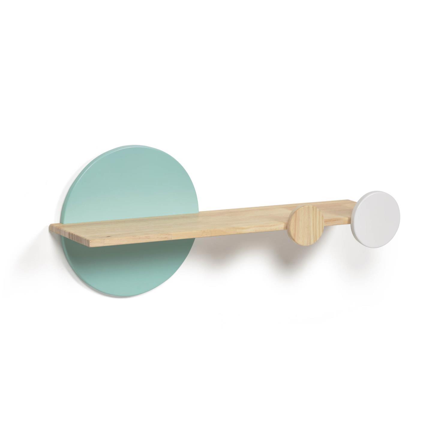 Étagère Diti en pin massif naturel et MDF blanc et turquoise 60 x 26 cm