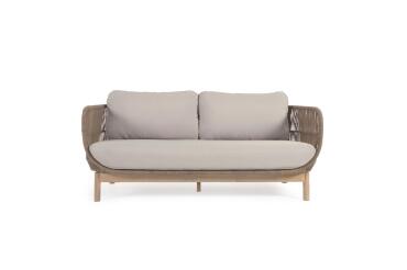 Canapé Catalina 3 places en corde beige et bois massif d'acacia 170 cm