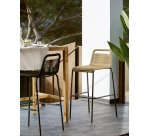 Tabouret Lambton en corde marron et acier finition noire hauteur 74 cm