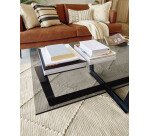 Mesa de centro Plam cristal negro y estructura de acero acabado negro 120 x 70 cm