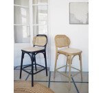 Doriane 65 cm height solid oak stool with natural finish and upholstered seat