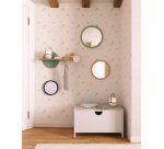 Diti shelf in solid natural pine and white and turquoise MDF 60 x 26 cm