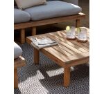 Ensemble d'extérieur Viridis - tissu gris - 2 fauteuils et 1 table - structure bois massif d'acacia