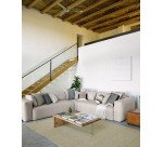 Mesa de centro Tulsi madera maciza de roble y cristal 120 x 70 cm