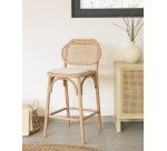 Doriane 65 cm height solid oak stool with natural finish and upholstered seat