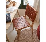 Chaise Calixta en cuir et bois de teck massif