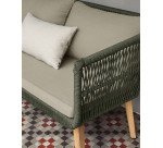 Ensemble d'extérieur Inti - d’un canapé 2 places et 2 fauteuils - tissu - structure en aluminium - pieds en bois d'acacia verte