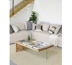 Mesa de centro Tulsi madera maciza de roble y cristal 120 x 70 cm