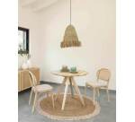 Doriane massief eiken stoel met natuurlijke afwerking en gestoffeerde zitting