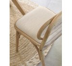 Doriane massief eiken stoel met natuurlijke afwerking en gestoffeerde zitting