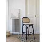 Tabouret Doriane bois massif d'orme finition laquée noir 65 cm siège avec revêtement