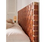 Tête de lit Calixta en bois de teck et cuir pour lit de 150 cm