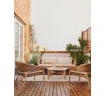 Pola set, 2 seater sofa & 2 armchairs in solid eucalyptus and faux-rattan