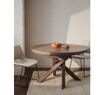 Table Vashti ronde en grès cerame et pieds marrons Ø 120 - 160 cm