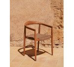 Ydalia stackable outdoor chair in solid teak wood with natural finish and beige rope