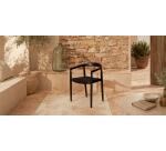 Ydalia stackable outdoor chair in solid teak wood with black finish and black rope