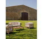 Table basse 100 % d'extérieur Sacova en bois d'eucalyptus massif 140 x 89 cm