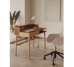 Araxi writing desk in veneer, solid ash wood and rattan 105 x 62 cm