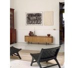 Meuble TV Licia 4 portes en bois de manguier massif et métal peint en noir 200 x 55 cm