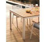 Mesa 100% exterior Bona madera maciza de teca y aluminio con acabado blanco 200 x 100 cm