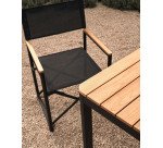 Silla plegable 100% exterior Llado aluminio negro y reposabrazos madera maciza teca