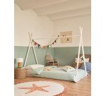 Lit tipi Maralis en bois de hêtre avec finition blanche pour matelas de 90 x 190 cm