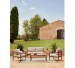 Ensemble d'extérieur Aiguafreda canapé 2 places, 2 fauteuils, table basse aluminium gris bois acacia