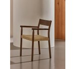 Chaise Yalia en bois de chêne avec finition noyer et siège en corde