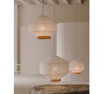 Abat-jour pour plafonnier Hila en papier blanc et placage en bois naturel Ø 55 cm