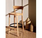 Tabouret Romane bois massif de hêtre naturel avec placage de frêne et rotin H.75 cm