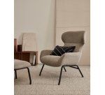 Fauteuil Belina en chenille marron clair et acier avec finition noire