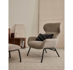 Fauteuil Belina en chenille marron clair et acier avec finition noire