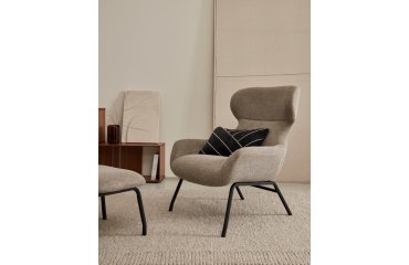 Fauteuil Belina en chenille marron clair et acier avec finition noire