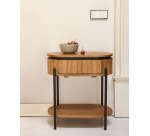 Table de chevet Licia 1 tiroir bois massif de manguier et métal peint en noir 55 x 65 cm