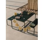 Ensemble enfant Sotil avec 2 bancs et table en acier galvanisé, finition verte 95 x 62 cm