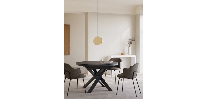 Table Vashti ronde en grès cerame et pieds noire Ø 120 - 160 cm