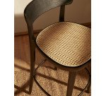 Tabouret Romane bois massif de hêtre naturel avec placage de frêne et rotin H.75 cm