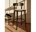 Tabouret Romane bois massif de hêtre naturel avec placage de frêne et rotin H.75 cm