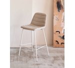 Tabouret  Zunilda en chenille beige et acier avec finition blanc mat hauteur 65 cm