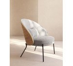 Fauteuil Eamy gris clair placage de frêne naturel et métal finition noire